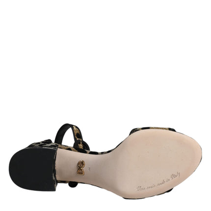 Dolce & Gabbana Gold Leopard Ankle Strap Heels Sandals Shoes