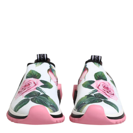 Dolce & Gabbana White Rose Print Sorrento Sneakers Shoes