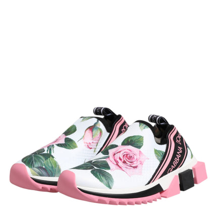 Dolce & Gabbana White Rose Print Sorrento Sneakers Shoes