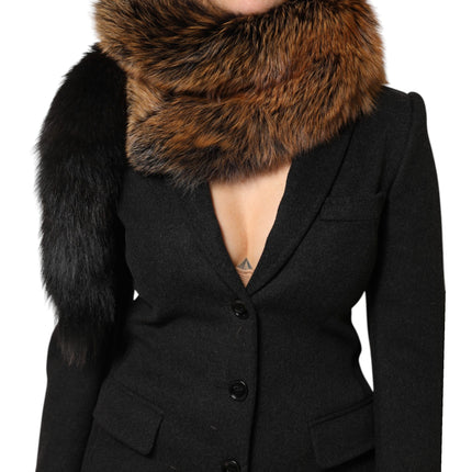 Dolce & Gabbana Brown Red Fox Fur Neck Cashmere Warmer Scarf