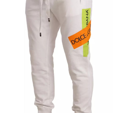 Dolce & Gabbana White Cotton Logo Patch Sweatpants Jogging Pants