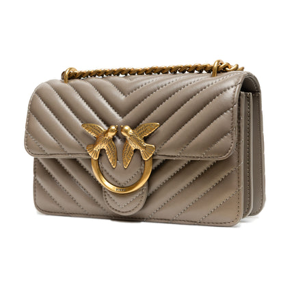 PINKO Grey Leather Love One Mini Shoulder Bag