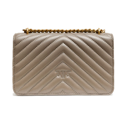 PINKO Grey Leather Love One Mini Shoulder Bag