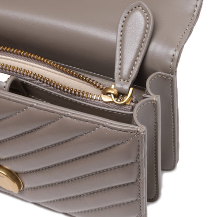 PINKO Grey Leather Love One Mini Shoulder Bag