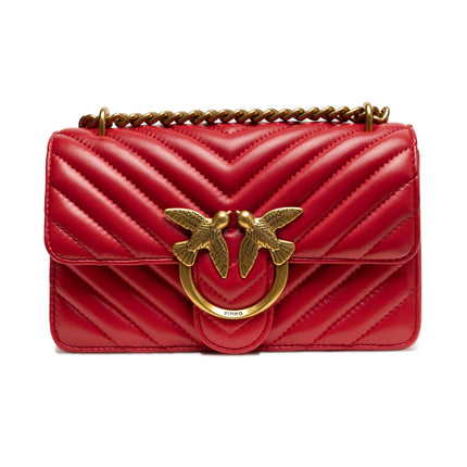 PINKO Red Leather Love One Mini Shoulder Bag