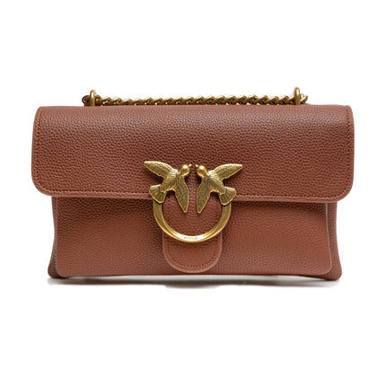 PINKO Brown Leather Love Boucle Riga Shoulder Bag