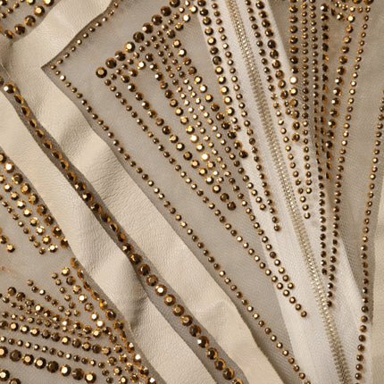 Mangano White Beige Mesh Crystal Embellished Sleeveless Jumpsuit