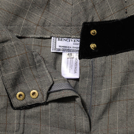 BENCIVENGA Gray Wool Blend Plaid Straight Leg Velvet Waist Pants