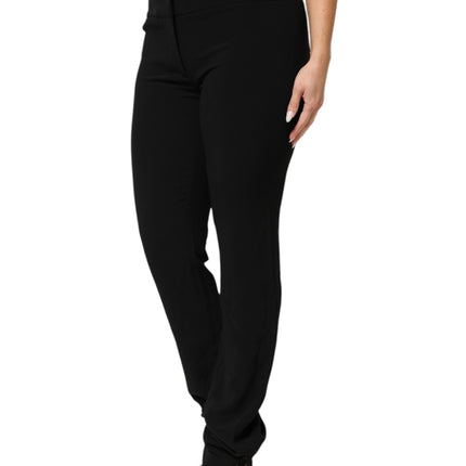 Exte Black Viscose Acetate Blend Straight Leg High Waist Pants