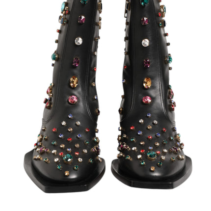 Dolce & Gabbana Black Crystal Embellished Men Short Boots Shoes