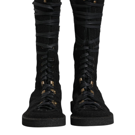 Dolce & Gabbana Black Alpaca Wool Suede Mid Calf Boots Shoes