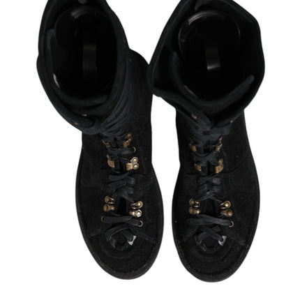 Dolce & Gabbana Black Alpaca Wool Suede Mid Calf Boots Shoes