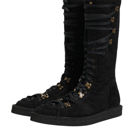 Dolce & Gabbana Black Alpaca Wool Suede Mid Calf Boots Shoes