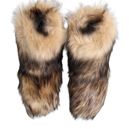 Dolce & Gabbana Brown Faux Skim Ski Fur Men Short Boots Shoes