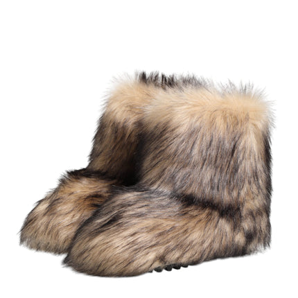 Dolce & Gabbana Brown Faux Skim Ski Fur Men Short Boots Shoes