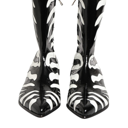 Dolce & Gabbana Black White Zebra Leather Mid Calf Boots Shoes