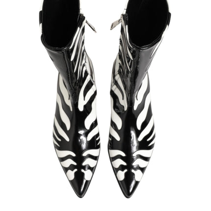 Dolce & Gabbana Black White Zebra Leather Mid Calf Boots Shoes
