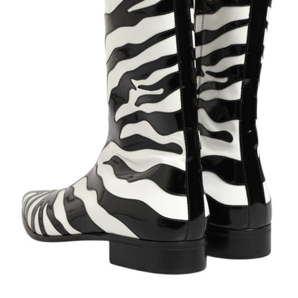 Dolce & Gabbana Black White Zebra Leather Mid Calf Boots Shoes