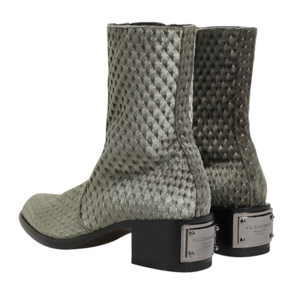 Dolce & Gabbana Gray Cotton Velvet Mid Calf Short Boots Shoes