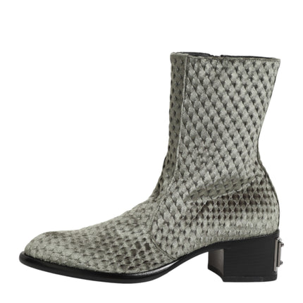 Dolce & Gabbana Gray Cotton Velvet Mid Calf Short Boots Shoes