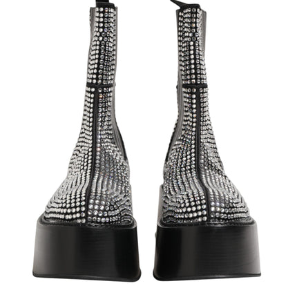 Dolce & Gabbana Black Crystal Strass Mid Calf Short Boots  Shoes