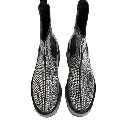 Dolce & Gabbana Black Crystal Strass Mid Calf Short Boots  Shoes