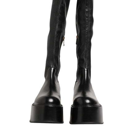 Dolce & Gabbana Black Logo Plaque Over The Calf Boots Shoes