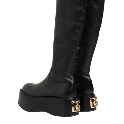 Dolce & Gabbana Black Logo Plaque Over The Calf Boots Shoes