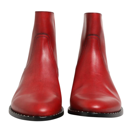 Dolce & Gabbana Red Studded Chelsea Short Ankle Boots Shoes