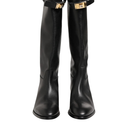 Dolce & Gabbana Black Logo Plaque Over The Calf Boots Shoes