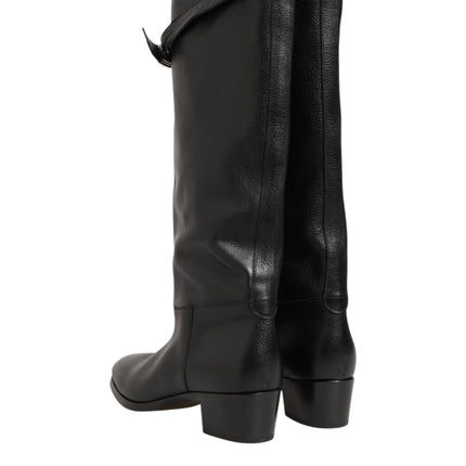 Dolce & Gabbana Black Logo Plaque Over The Calf Boots Shoes