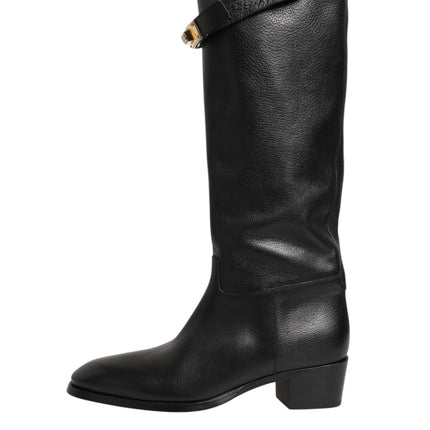 Dolce & Gabbana Black Logo Plaque Over The Calf Boots Shoes