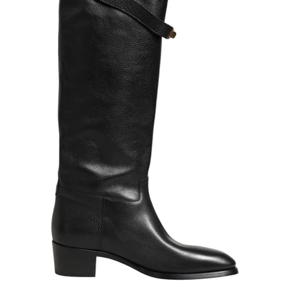 Dolce & Gabbana Black Logo Plaque Over The Calf Boots Shoes