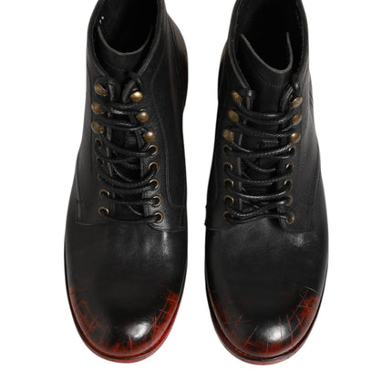 Dolce & Gabbana Black Red Lace Up Short Ankle Boot Shoes