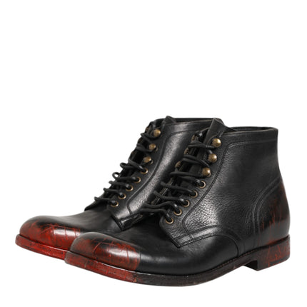 Dolce & Gabbana Black Red Lace Up Short Ankle Boot Shoes