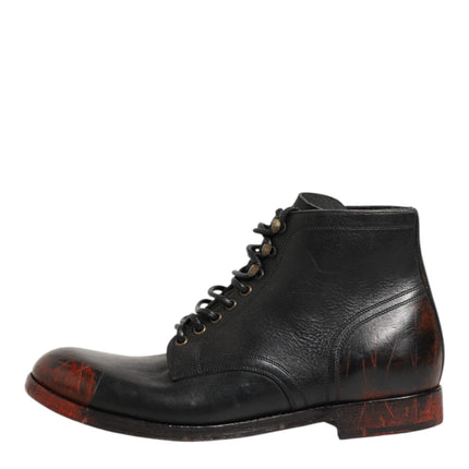Dolce & Gabbana Black Red Lace Up Short Ankle Boot Shoes