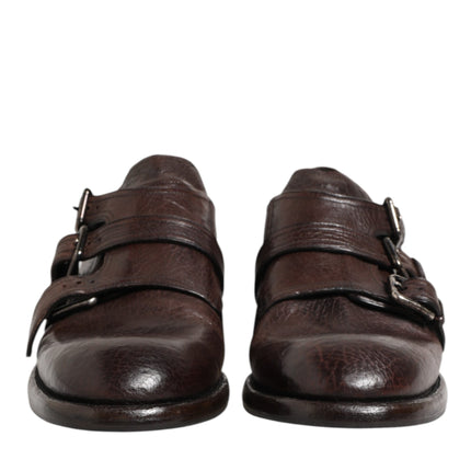 Dolce & Gabbana Brown Leather Monk Strap Formal Derby Shoes
