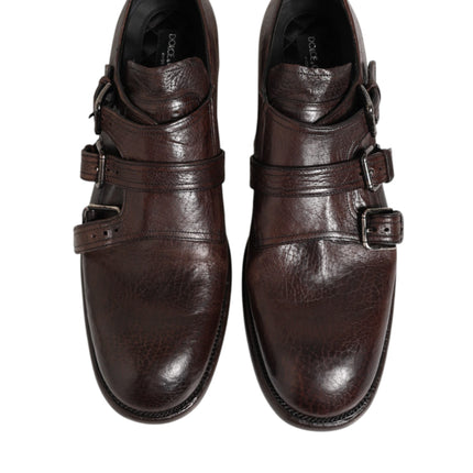 Dolce & Gabbana Brown Leather Monk Strap Formal Derby Shoes