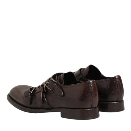 Dolce & Gabbana Brown Leather Monk Strap Formal Derby Shoes