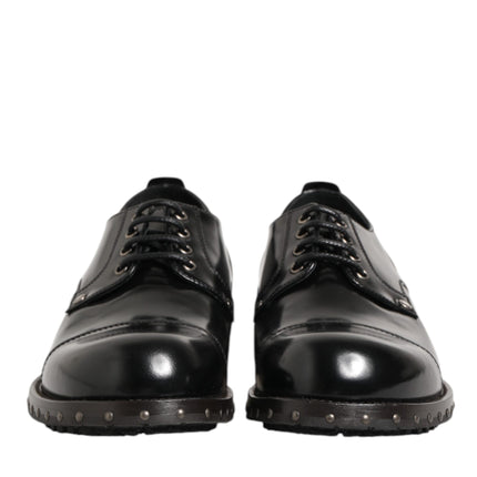 Dolce & Gabbana Black Leather Studded Men Formal Derby Shoes