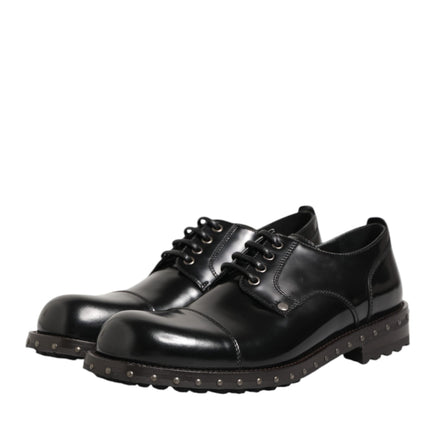 Dolce & Gabbana Black Leather Studded Men Formal Derby Shoes
