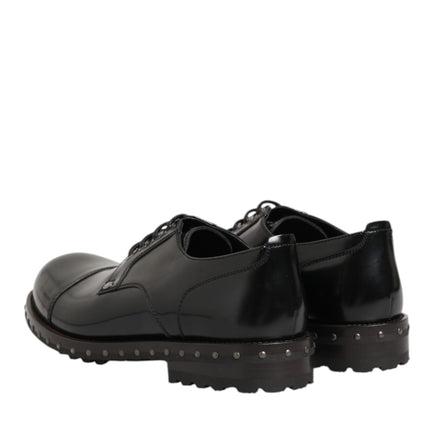 Dolce & Gabbana Black Leather Studded Men Formal Derby Shoes