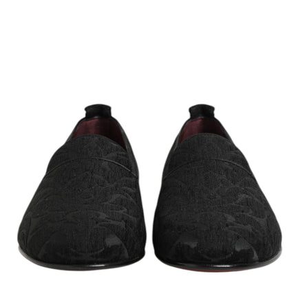 Dolce & Gabbana Black Brocade Loafers Slip On Men Dress Shoes