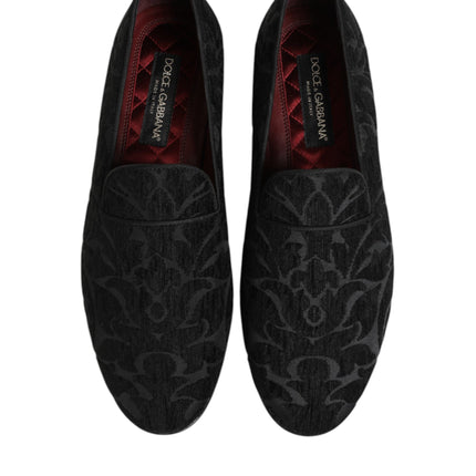 Dolce & Gabbana Black Brocade Loafers Slip On Men Dress Shoes