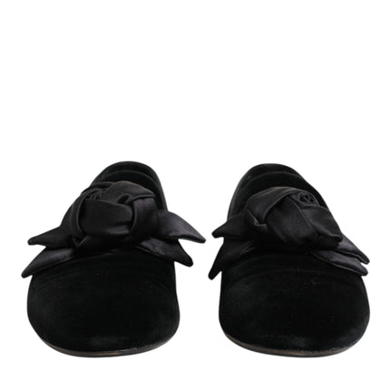 Dolce & Gabbana Black Suede Cotton Rose Slip On Loafers Shoes