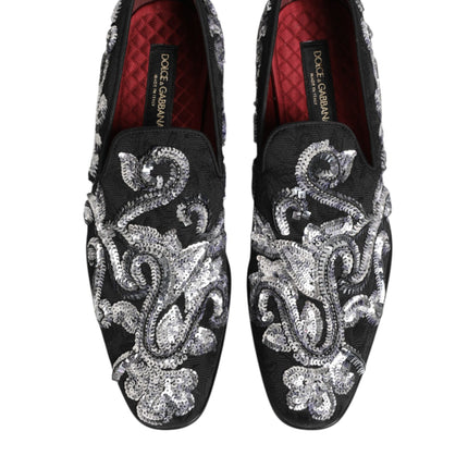 Dolce & Gabbana Black Silver Sequined Loafers Men Dress Shoes