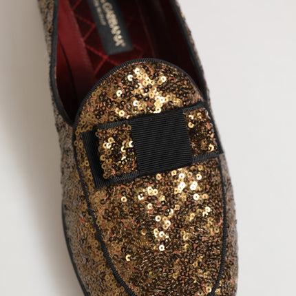 Dolce & Gabbana Gold Sequined Slip On Loafers Men Dress Shoes