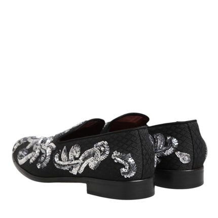 Dolce & Gabbana Black Silver Sequined Loafers Men Dress Shoes