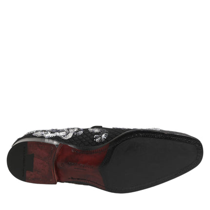 Dolce & Gabbana Black Silver Sequined Loafers Men Dress Shoes