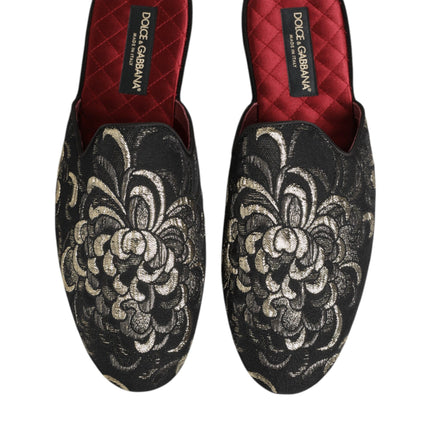 Dolce & Gabbana Black Floral Jacquard Slides Slippers Shoes